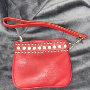 Red Leather Studded Women's Wristlet Belt Bag